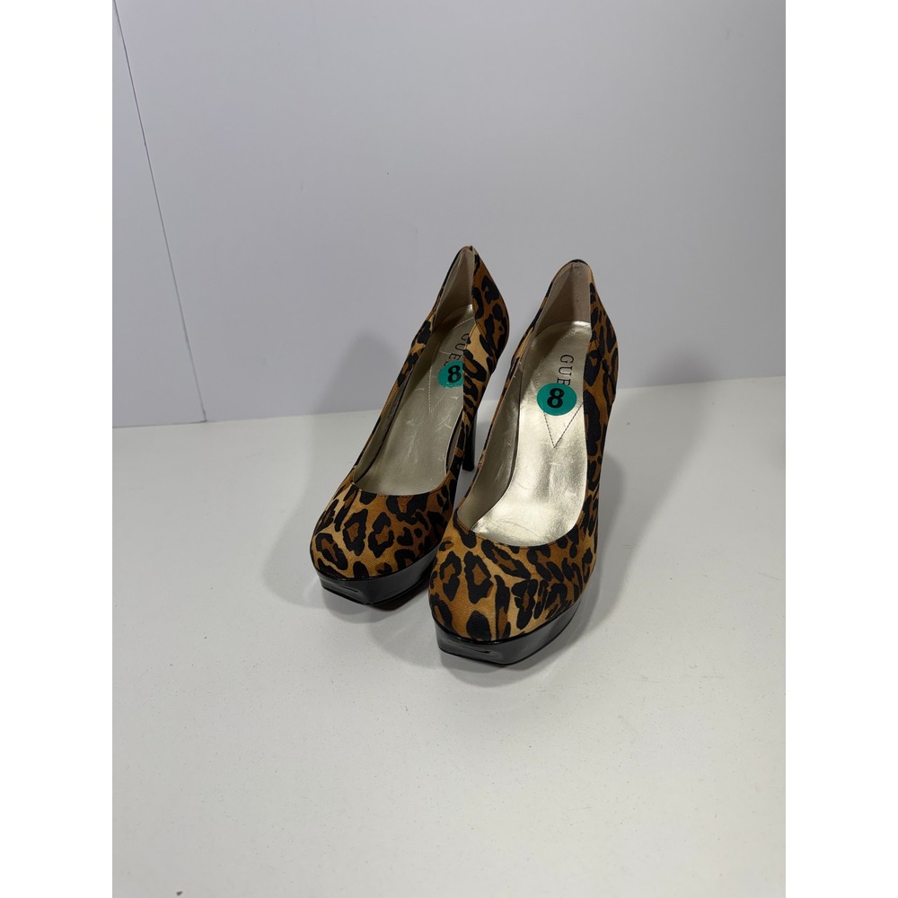GUESS Womens Leopard Print Platform Pumps Brown Black Animal Print Heels Size 8M